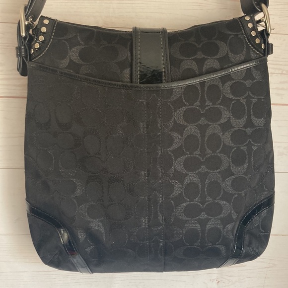 Coach F12852 Black Metallic Canvas  & Leather Jacquard Studded messenger bag - Picture 6 of 13